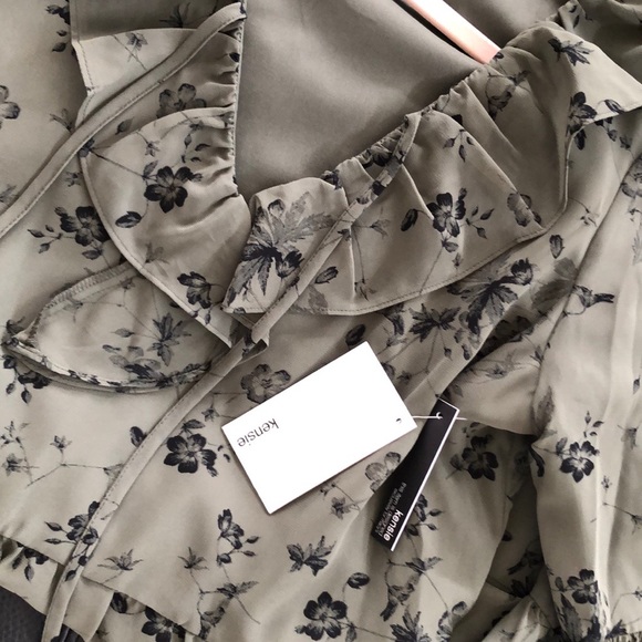 🐢Kensie Green Floral Print Ruffle Casual Dress M - Picture 8 of 8